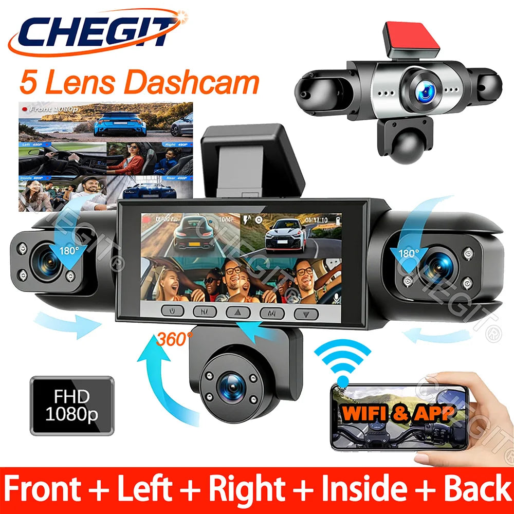 New 5Channel 360 Degree Car Dvr 1080P Video Recorder WiFi APP Dashcam 24h Parking Monitor Rear View Camera Car Recorder