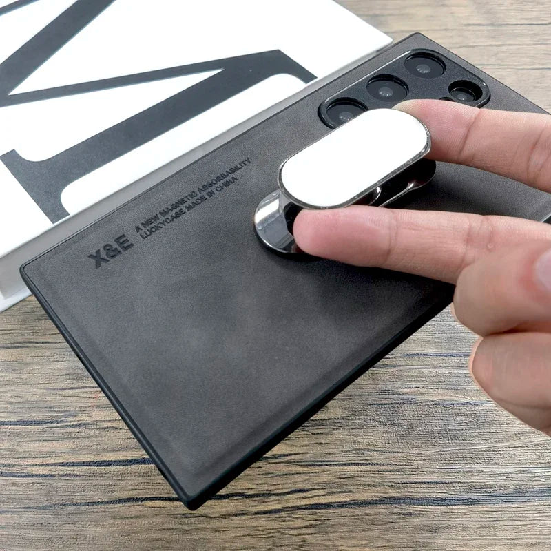Leather Car Mount Magnetic Case For Samsung Galaxy S25 S24 S23 S22 S21 S20 FE Note 20 Ultra Plus A55 A54 A53 A52 A15 5G Cover