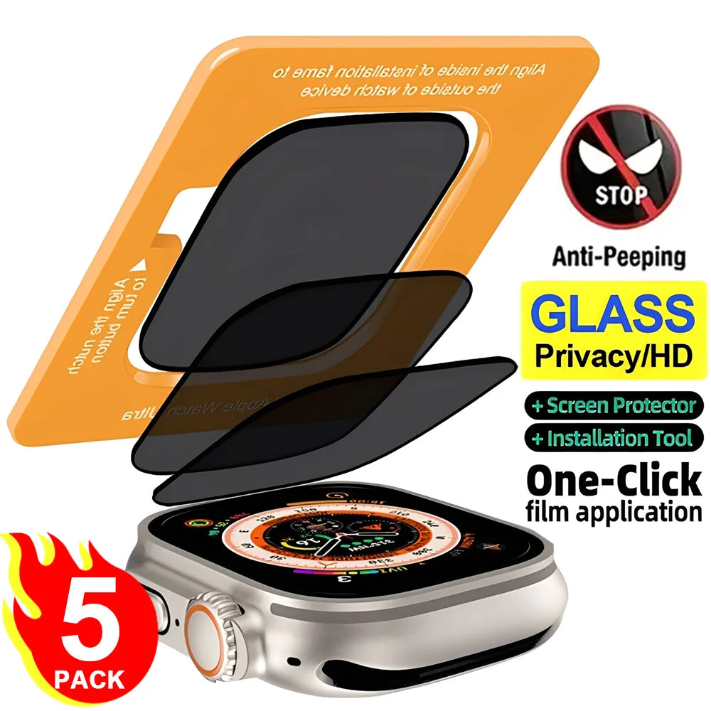 1-5PCS Privacy Tempered Glass Screen Protector with Auto-alignment Installation Frame for Apple Watch Ultra 4 3 2 1 49mm HD Film