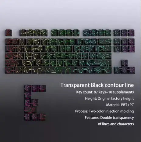 RGB Backlit Keycaps Cherry Profile Black Topographic 4.0 Side-lit Double Shot PBT Keycaps for Cherry MX Switches Gaming Keyboard