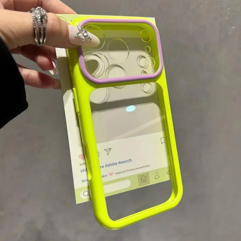 Luxury Candy Color Contrast Transparent Case for iPhone 17 16 15 18 Pro Max 14 11 12 13 Clear Ultra Slim Shockproof Ins Cover