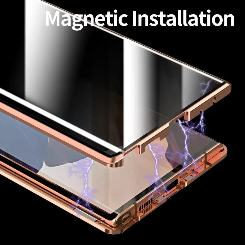 360 Full Cover Magnetic Metal Flip Case For Samsung Galaxy Note 20 Ultra Note20 Cases Tempered Glass Note 20 Privacy Fundas Euti