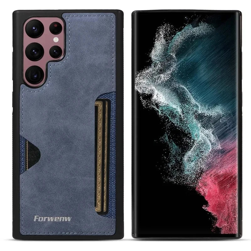 Retro Card Holder PU Leather Case for Samsung Galaxy S26 S25 S24 Ultra S23 S21 FE S22 S20 S10 S9 S8 Plus Note 20 10 Phone Cover
