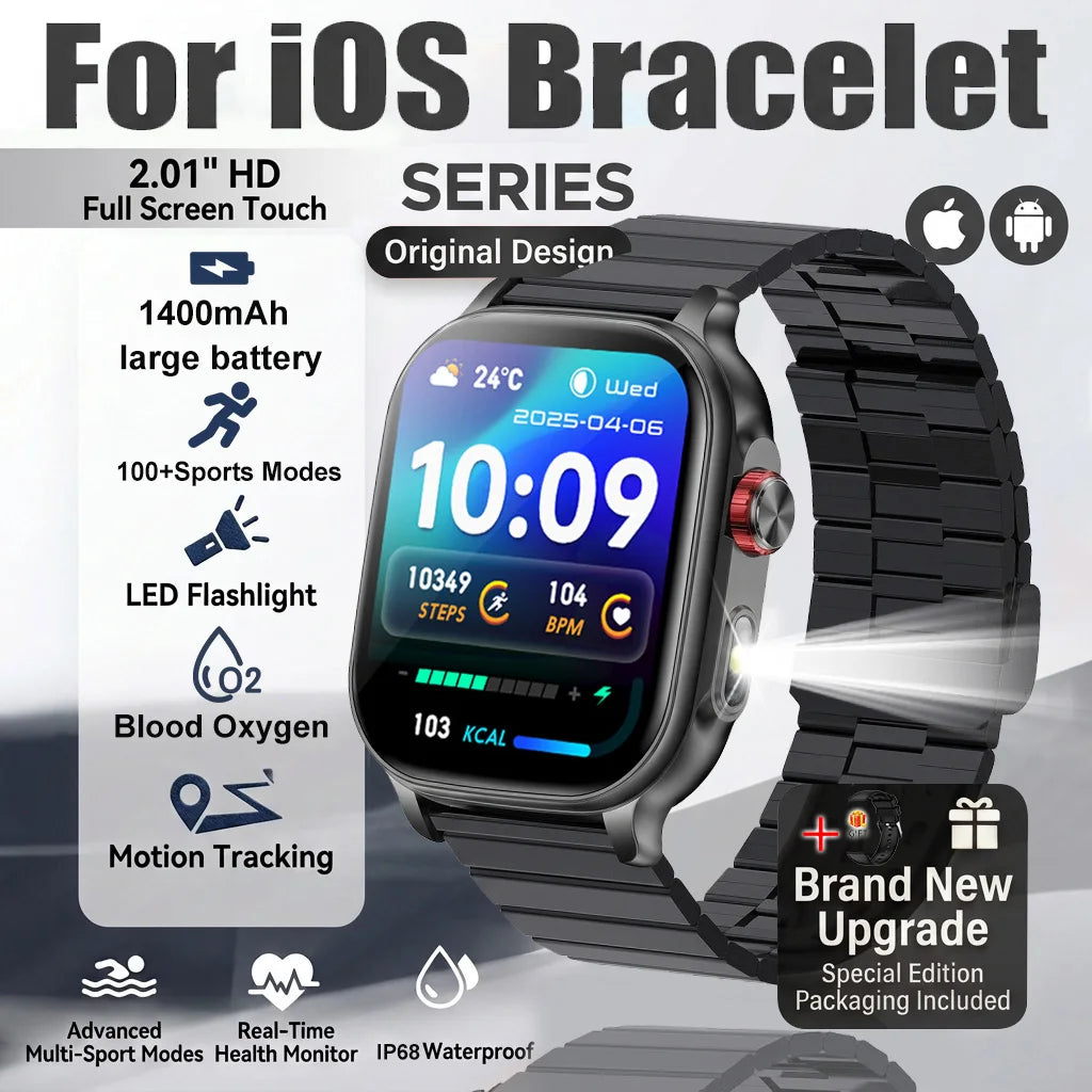 1400mAh Military Grade Smart Watch 200 Days Battery Life 5ATM Waterproof Bluetooth Call Alert LED Flashlight Sports Watches Men