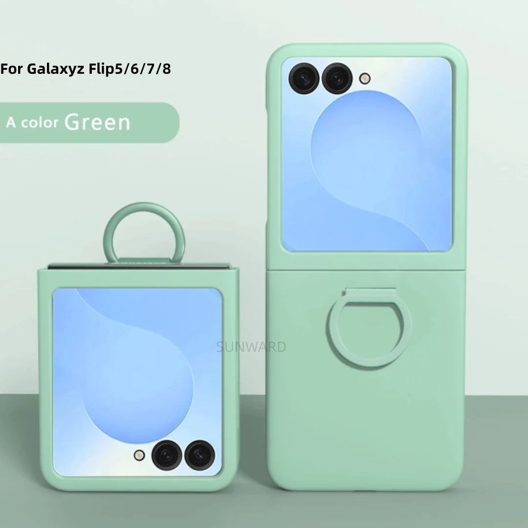 Luxury Large Window Gradient Color Silicone Ring Protect Phone Case For Samsung Galaxy Z Flip 8 7 6 5 Z Flip7 FE Skin Feel Cover