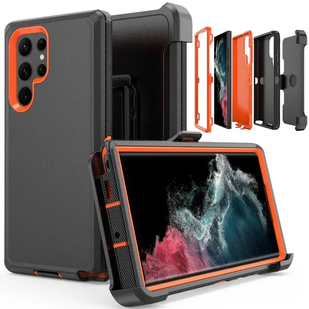 3-in-1 Military Armor Shockproof Phone Case For Samsung S25 S24 S23 S22 S21 S20 Ultra Plus Note20 Otter Case Box Belt Clip Cover