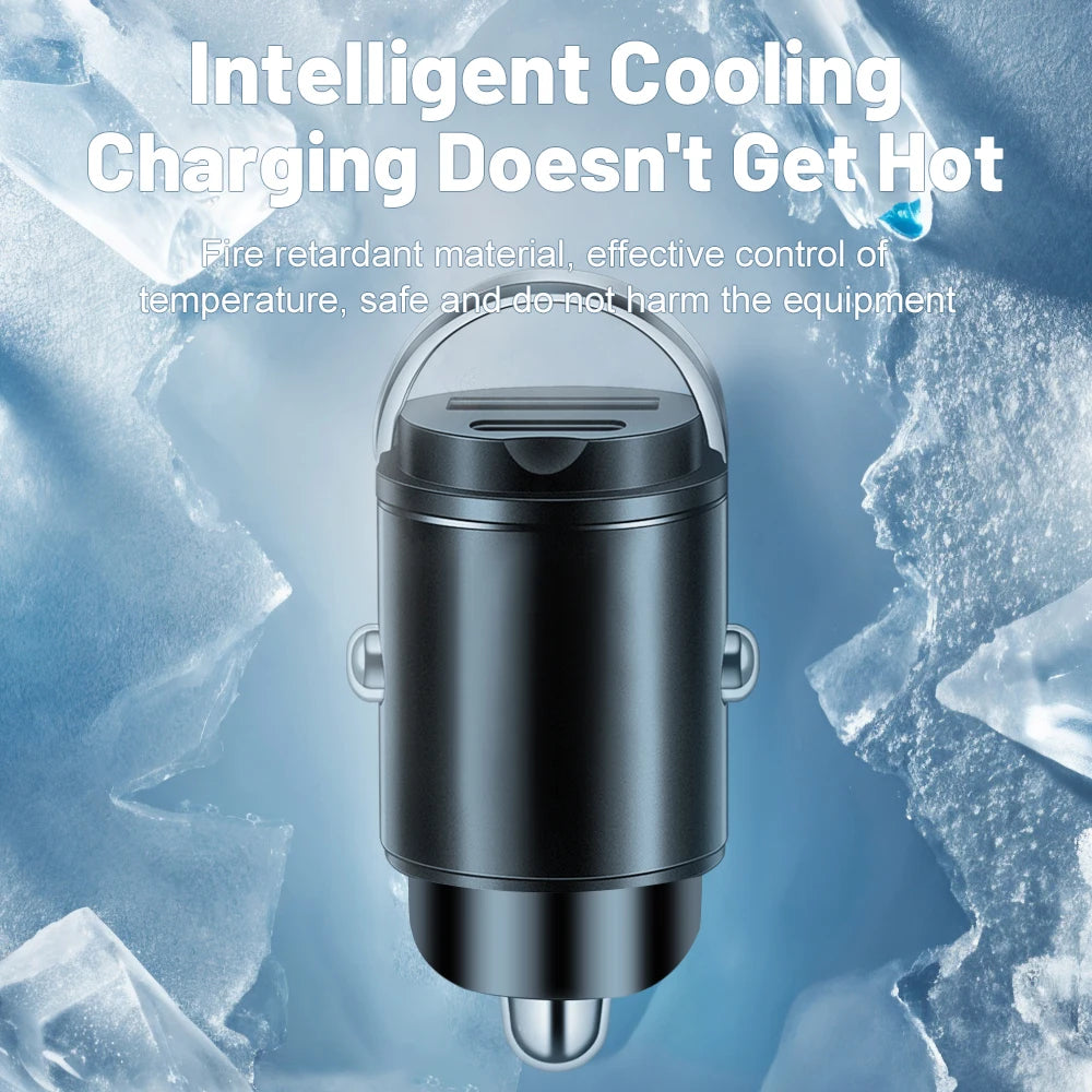 Mini 100W PD QC Pull Ring Fast Charging Car Charger USB C Car Phone Charger Adapter For iPhone 15 16 17 Xiaomi Samsung Huawei