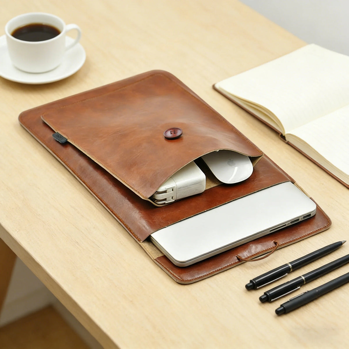 2 Pockets For Accessory 13/14/15/16 Inch Laptop Bag Cover PU Sleeve Case For MacBook Pro Air 13.3 13.6 MateBook 14 XPS 13 15