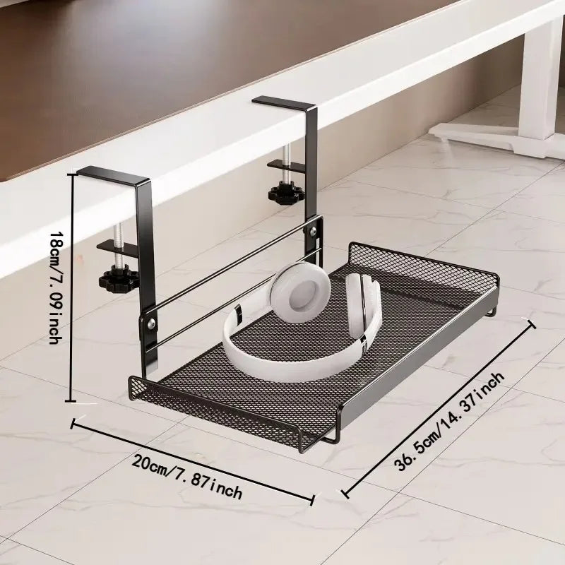 Under Desk Cable Management Tray with Storage Rack - Punch-Free, Suitable for Home Office Desktop Organization, Multi-Function