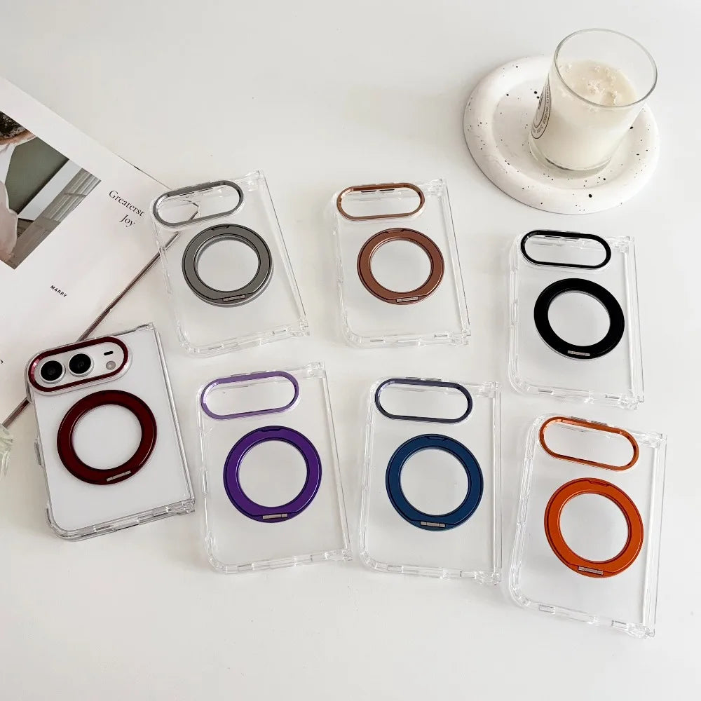 Luxury Kickstand Bracket Magnetic Phone Case For iPhone Duo 18 Fold for Magsafe 360 Rotating Metal Ring Holder Stand Cover