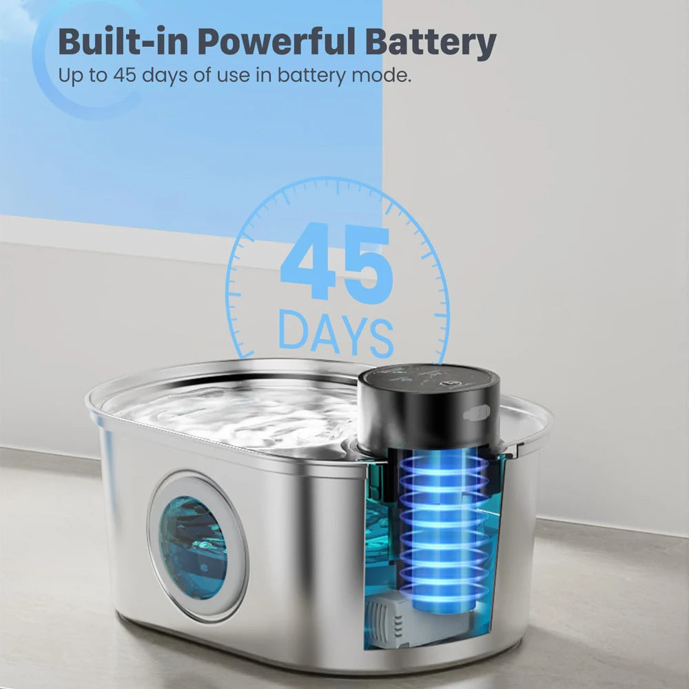 108oz/3.2L Stainless Steel Wireless Cat and Dog Drinker Rechargeable Automatic Pet Drinker Water Fountain Motion Sensor Bowl