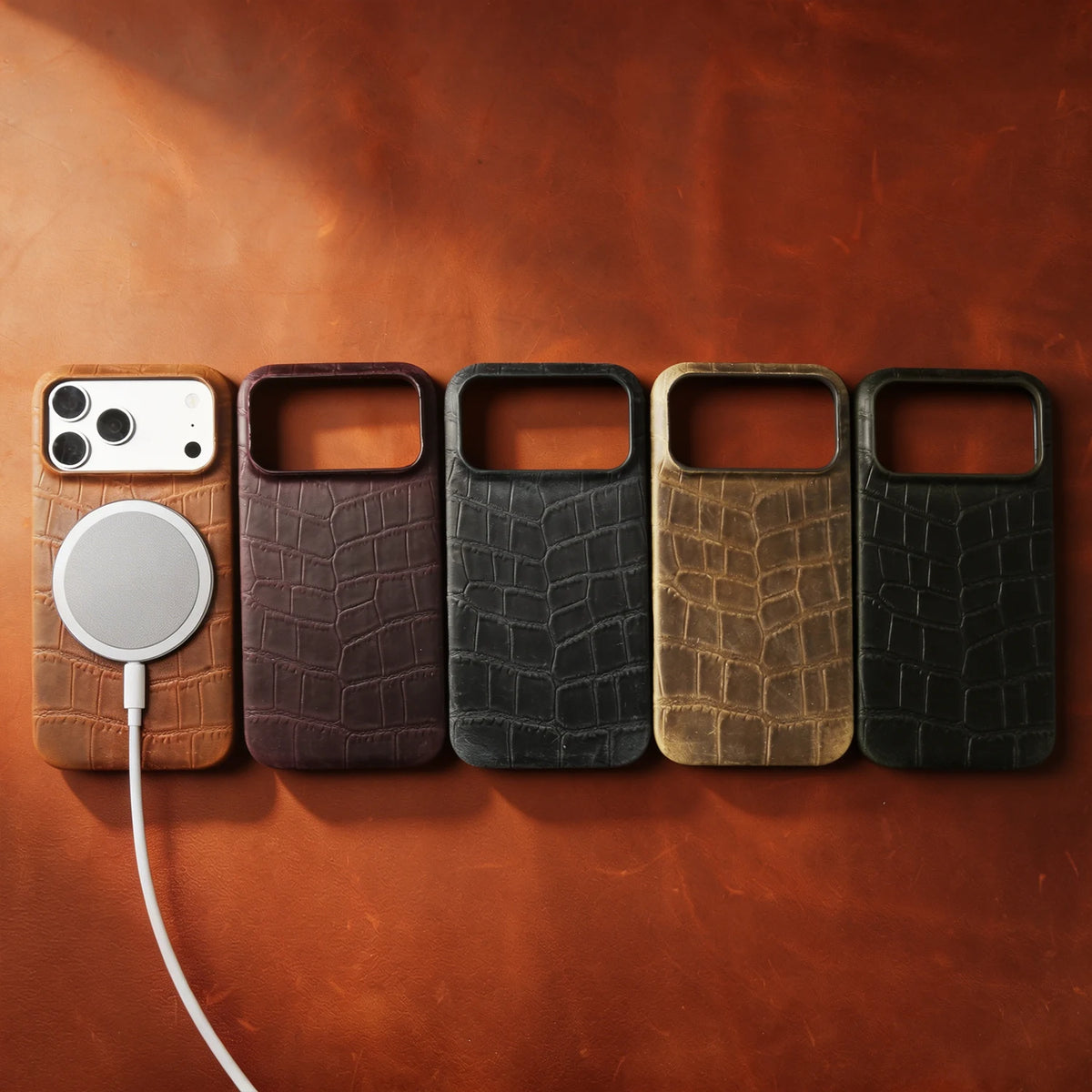 For Magsafe Case For iphone 16 15 17 Pro Max Air 17e 16e 14 Plus 13 12 Mini 11 Crazy Horse Crocodile Genuine Leather Back Cover