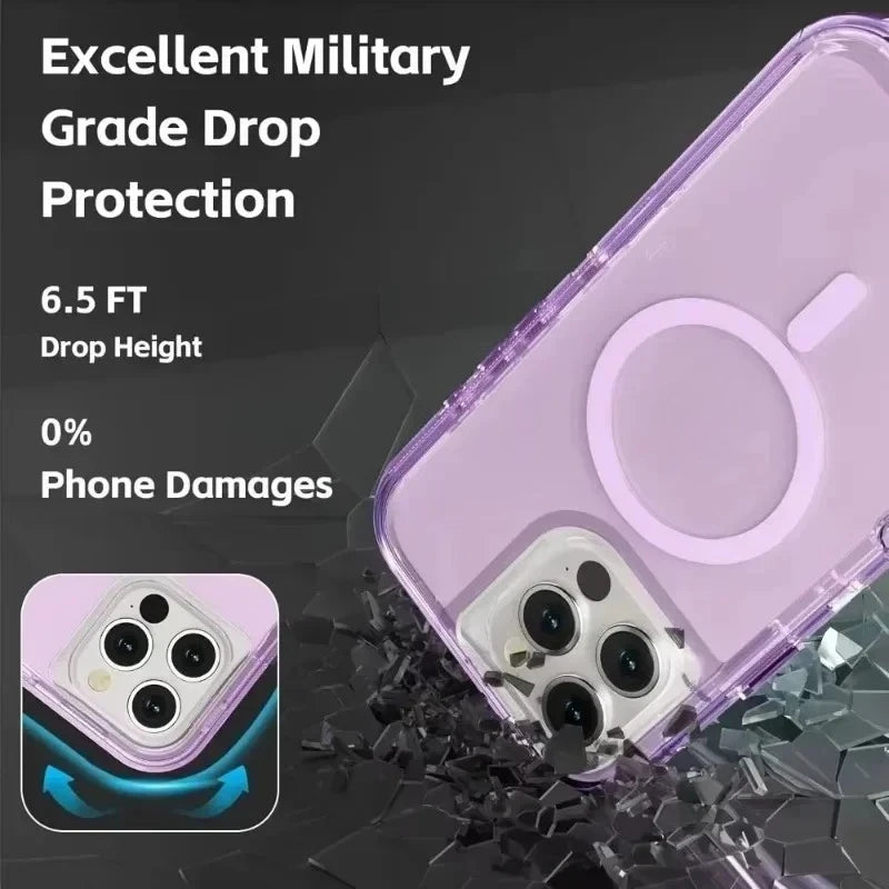 Rugged Ott Armor Magnetic Wireless Charging Clear Case For IPhone 18 17Air 16 15 14 Plus 13 12 Pro Max Enhanced Shockproof Cover