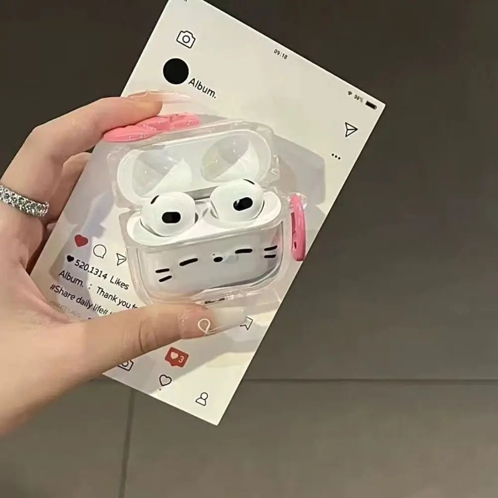 Cute Sleepy Cat Earphone Case Anti-Fall Earbuds Cover with Keyring Dustproof Shockproof Headphone Protective Case