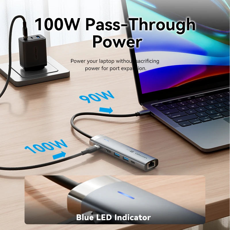 Vention USB C HUB Type C to HDMI 4K60Hz RJ45 PD 100W Adapter For Macbook iPad Pro Air M2 M1 Sumsang PC Accessories USB 3.0 HUB