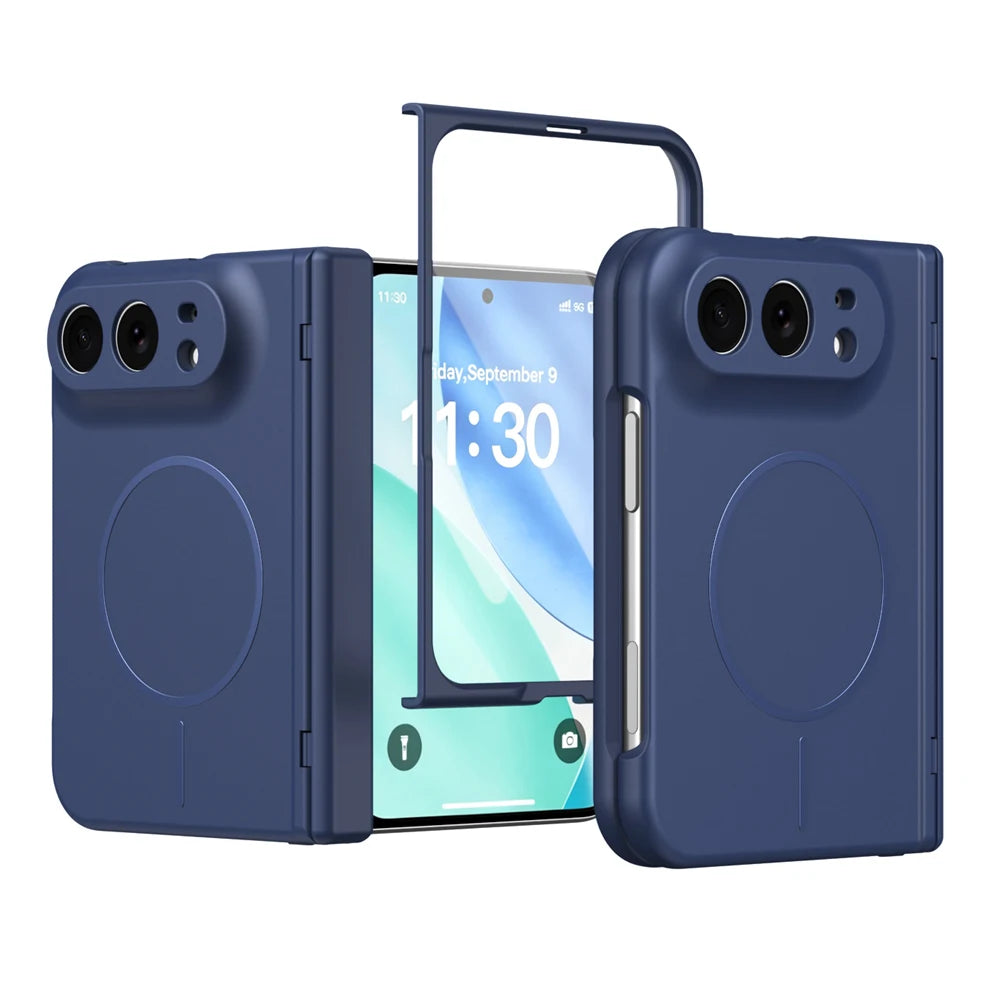 KEYSION Magnetic Fold Phone Case for MagSafe for iPhone Duo Matte Hard PC Shockproof Back Cover With Hinge+ HD Screen Protector