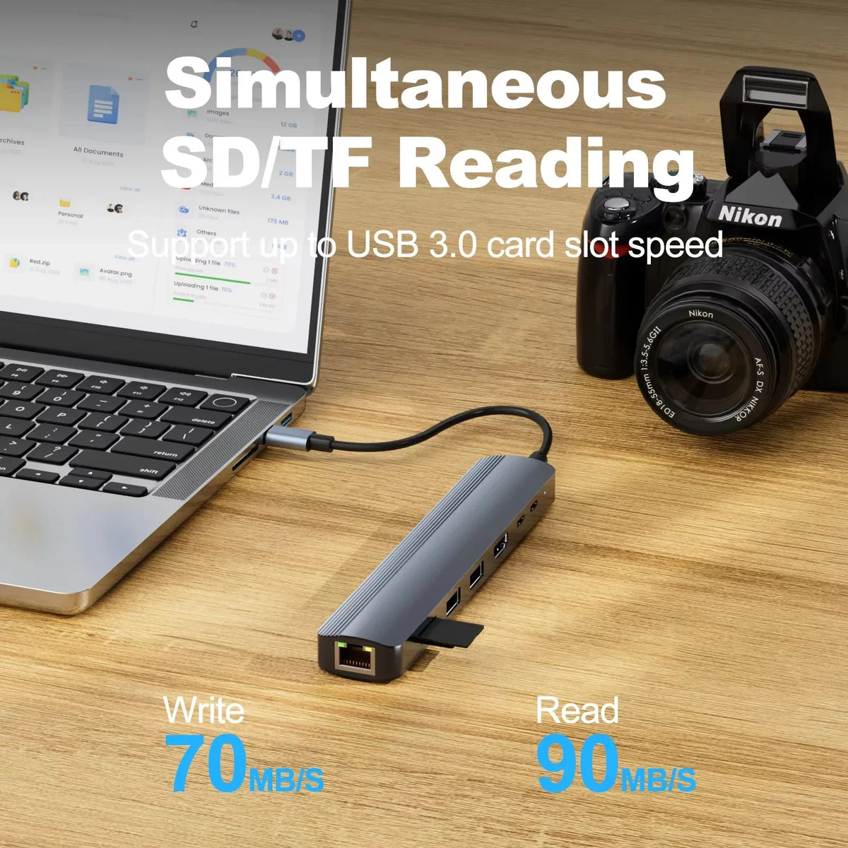 8-in-1 USB C Hub Docking Station with 1000Mbps Ethernet HDTV 4K60Hz 2 USB3.0 2 USB-C Ports Adapter PD 100W Max Charging Data