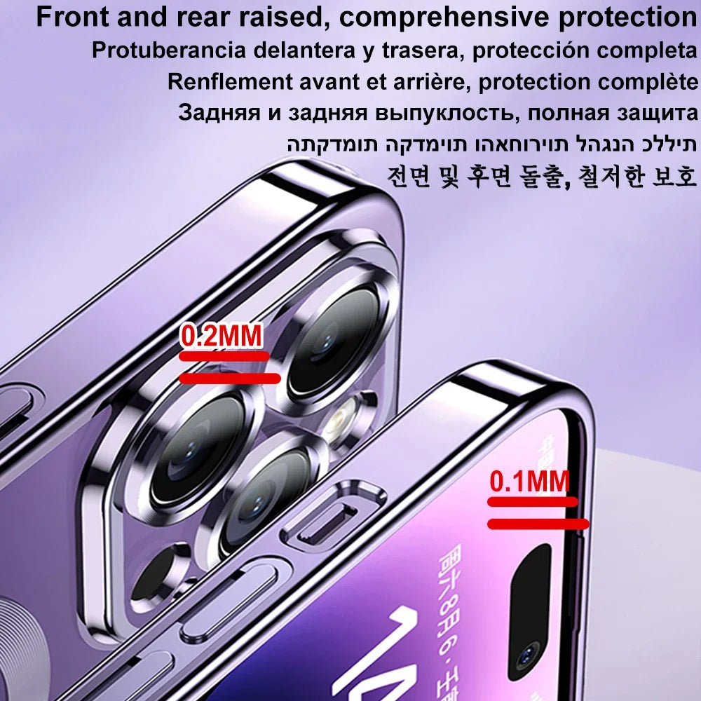 Magnetic Plating Case For iPhone 15 16 14 17 13 12 18 Pro Max Air Camera Lens Protector Glass For Magsafe Wireless Charger Cover