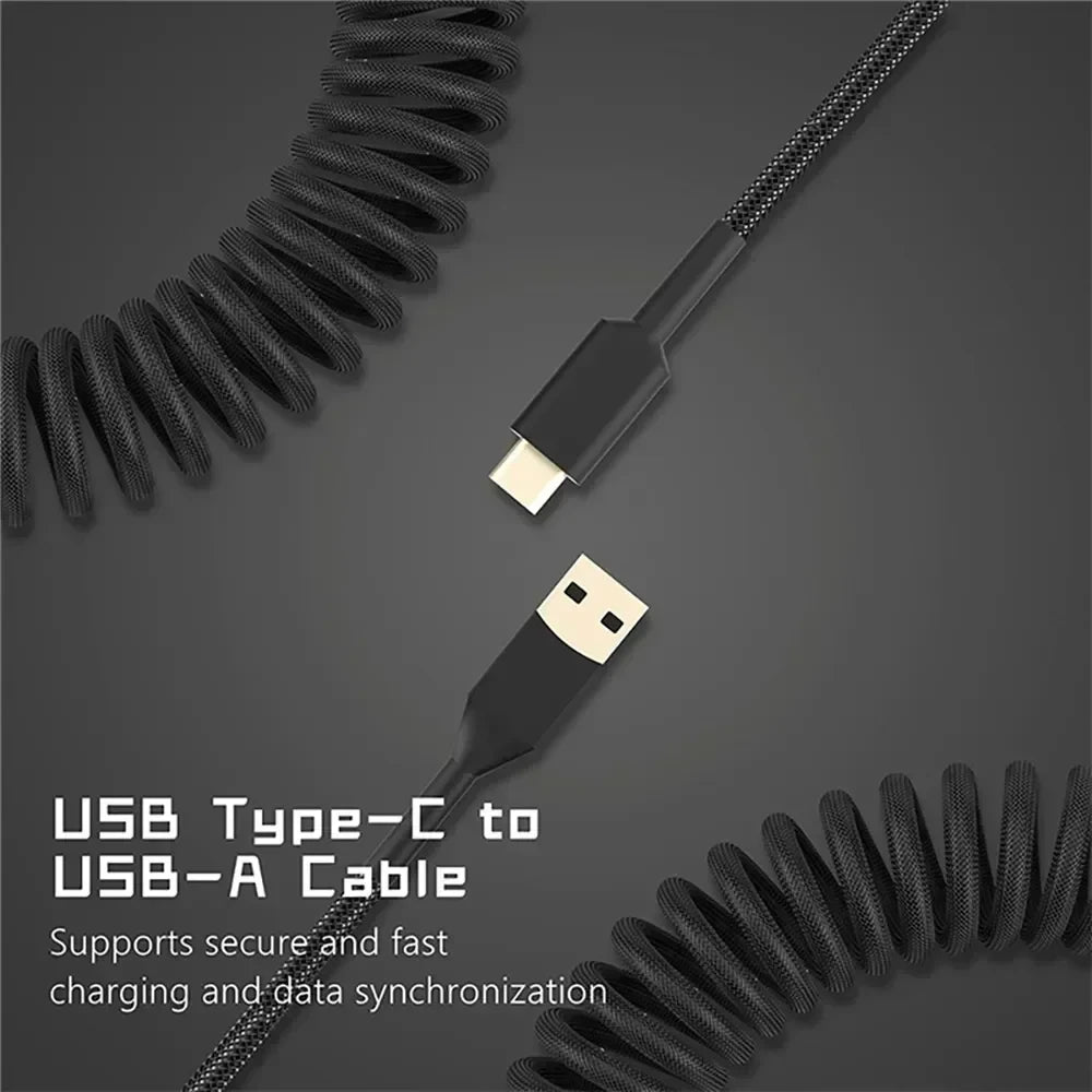 Mechanical Keyboard Coiled Cable Type-C USB Port Aviator Coiling Cable for Gaming and Desktop Computers Aviation Connector Cord
