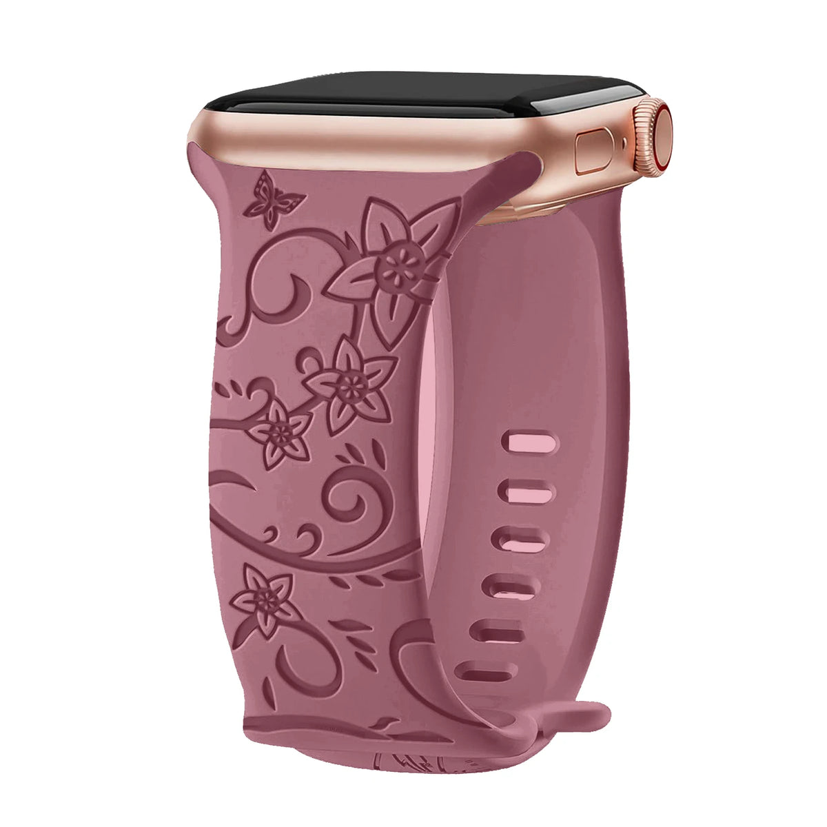 Floral Engraved Strap For Apple Watch Band 41mm 44mm 40mm 49mm 46mm 45 38 42 silicone bracelet iwatch series se 7 8 9 ultra 2 10