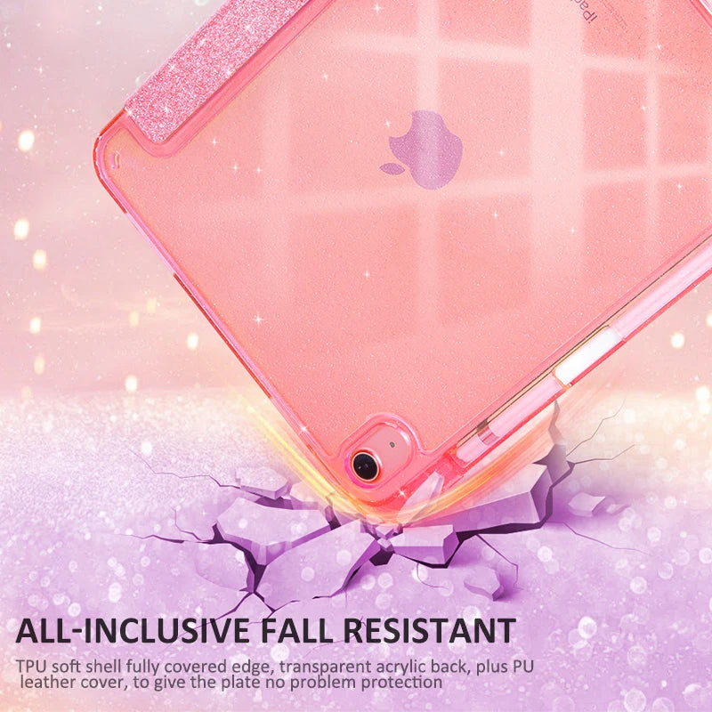 Glittering Sparkly Case for New iPad A16 11 10th Generation 2025 10.9 11 inch Tri-fold Auto Sleep Smart Stand Protective Cover