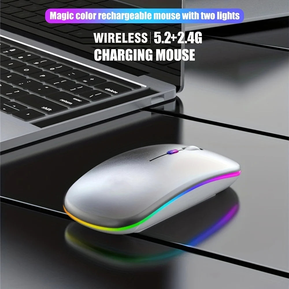 Wireless Rechargeable Mouse With LED Backlight Bluetooth With Type-C Adapter Gaming Mouse Suitable For MAC/Laptop/PC/Windows