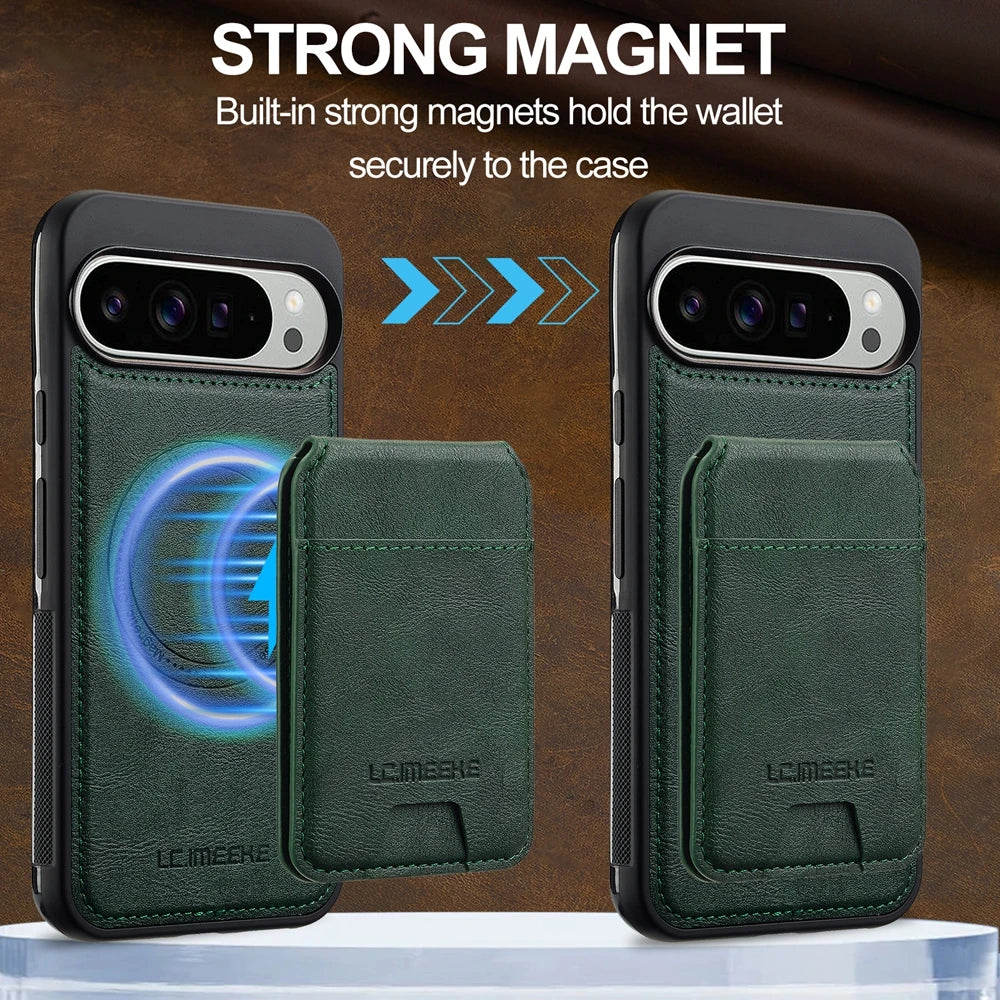 2 in 1 Leather Case for Google Pixel 10 10Pro 10A 9 9Pro 9A 8 8Pro 8A 7 7A Pro XL ProXL Cards Bag Wireless Charging Phone Cover