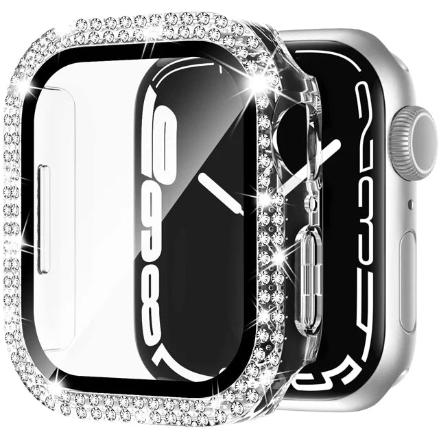 Glass+Cover For Apple Watch Case 45mm 44mm 41mm 40mm 46mm 42mm Bling Diamond bumper+Screen Protector series 12 11 10 9 8 7 6 SE