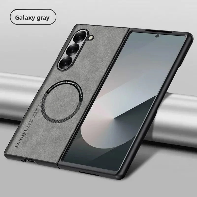 Luxury Ultrathin Sheepskin Leather Slim Phone Case for Samsung Galaxy Z Fold 8 Ultra 7 6 5 4 3 Magnetic Charge Shockproof Cover