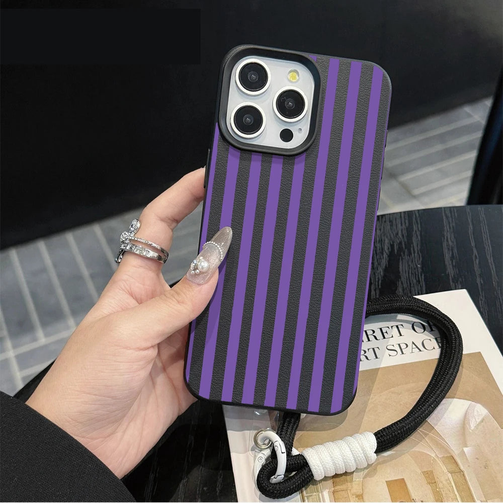 Couple Stripes Hand Wrist Strap Phone Case For iPhone 17 13 11 12 Pro Max Plus 15 14 16 XR XS 17 Air With Lanyard SIlicone Cover