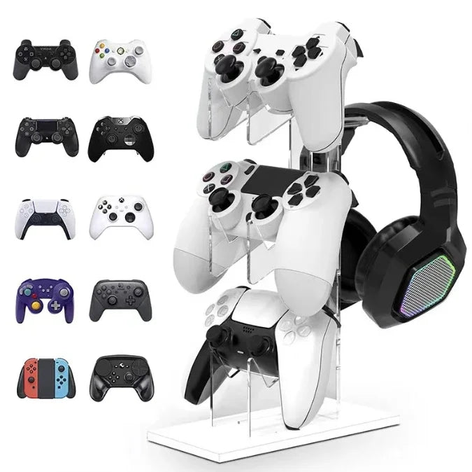 Gaming Accessories 3 Tier Controller Stand Headphone Hanger Game Storage Rack Space Saving for PS5 PS4 Desktop Setup