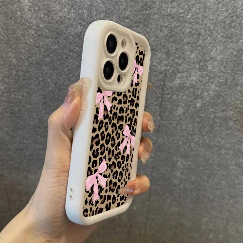 Leopard Print Bow case for iphone 11 12 13 14 15 16 17Pro Max Plus AIR Series Waterproof Shockproof Anti-Fall Scratch Resistant