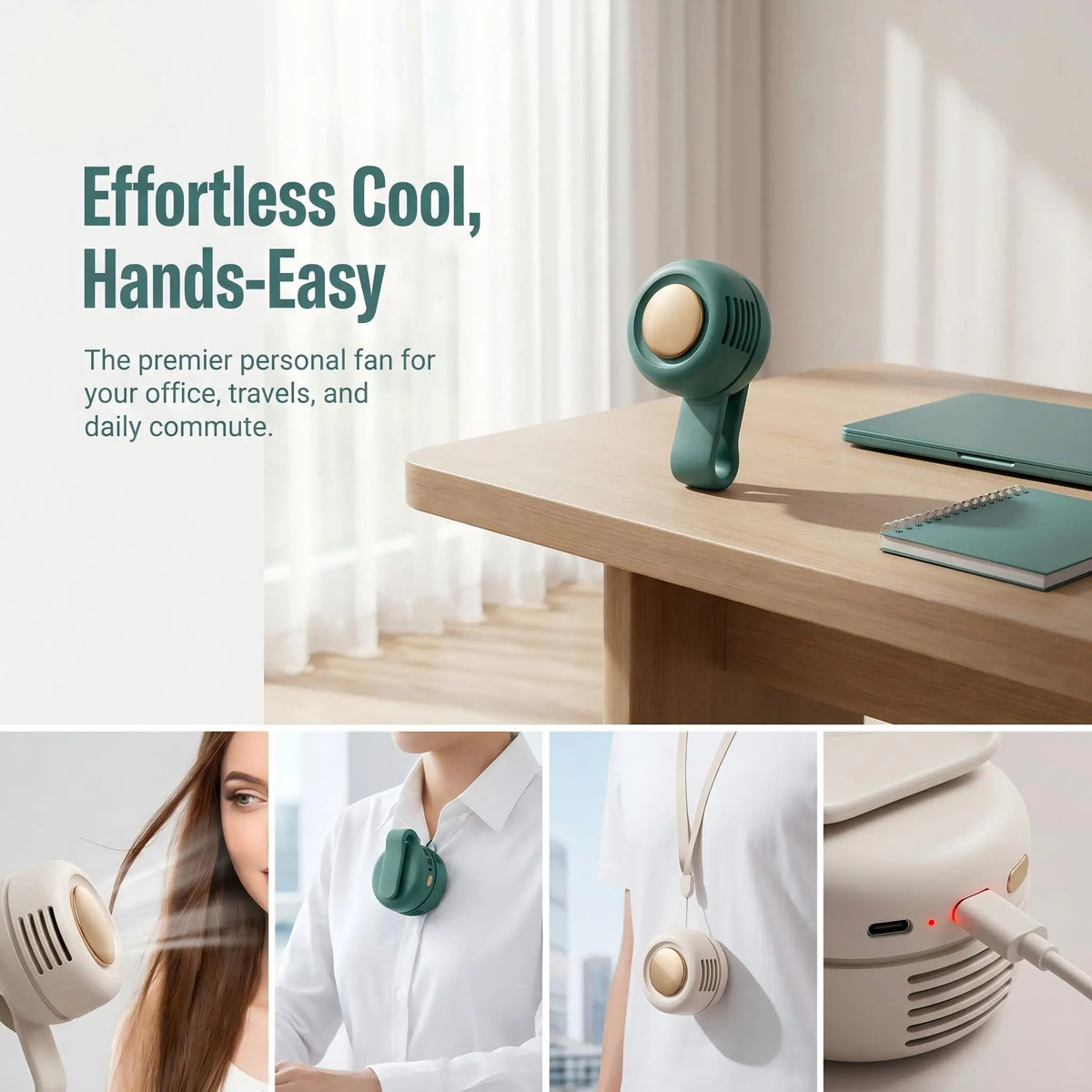Portable Mini Bladeless Clip On Waist Fan 3 Speed Silent USB Recharge Hands Free Cooling Fan For Outdoor Travel Cycling Camping