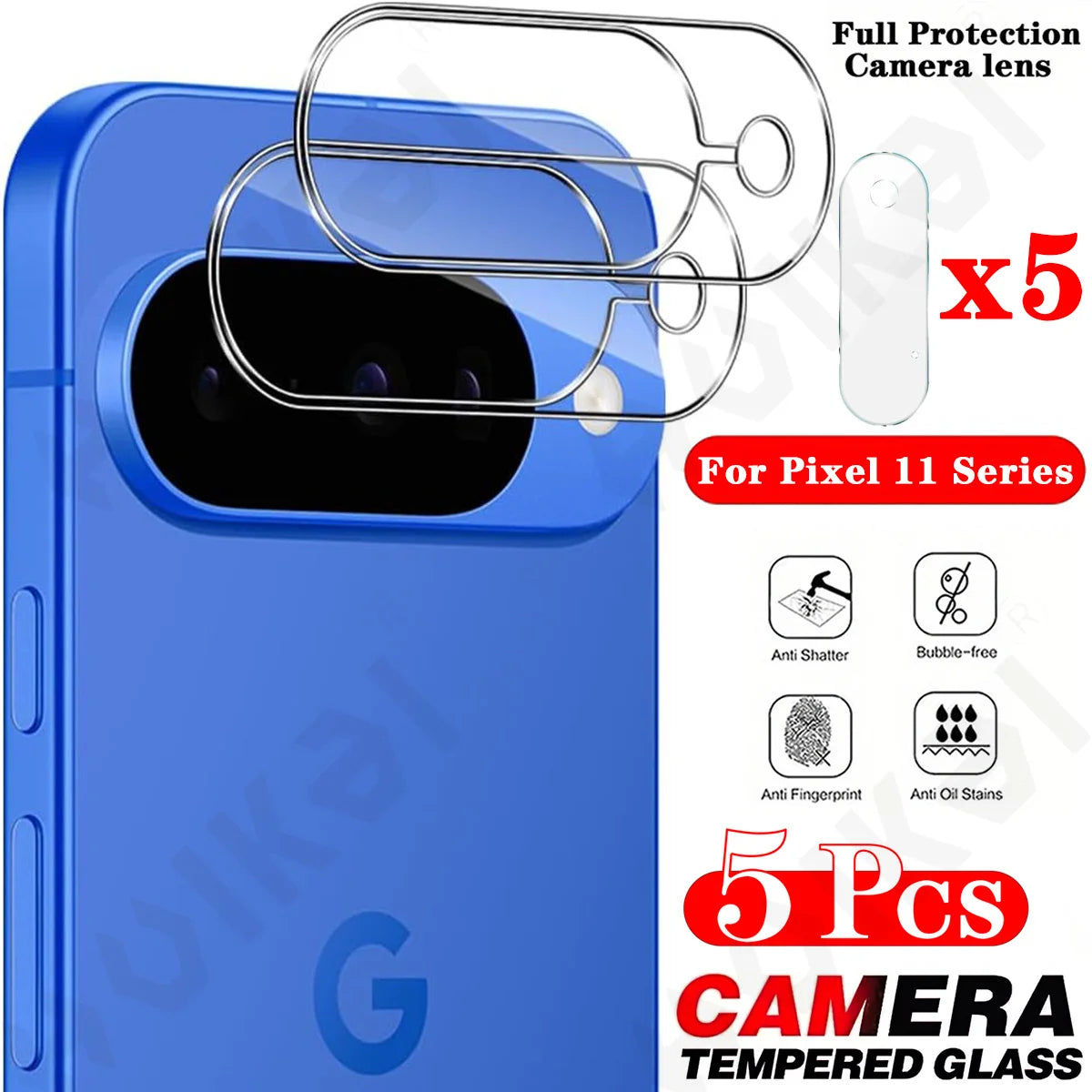 5 Pcs Camera Lens Protector Glass for Google Pixel 11 10 9 10A Pro XL 5G 2026Full Cover Metal Rear Camera Protector Lens Cover