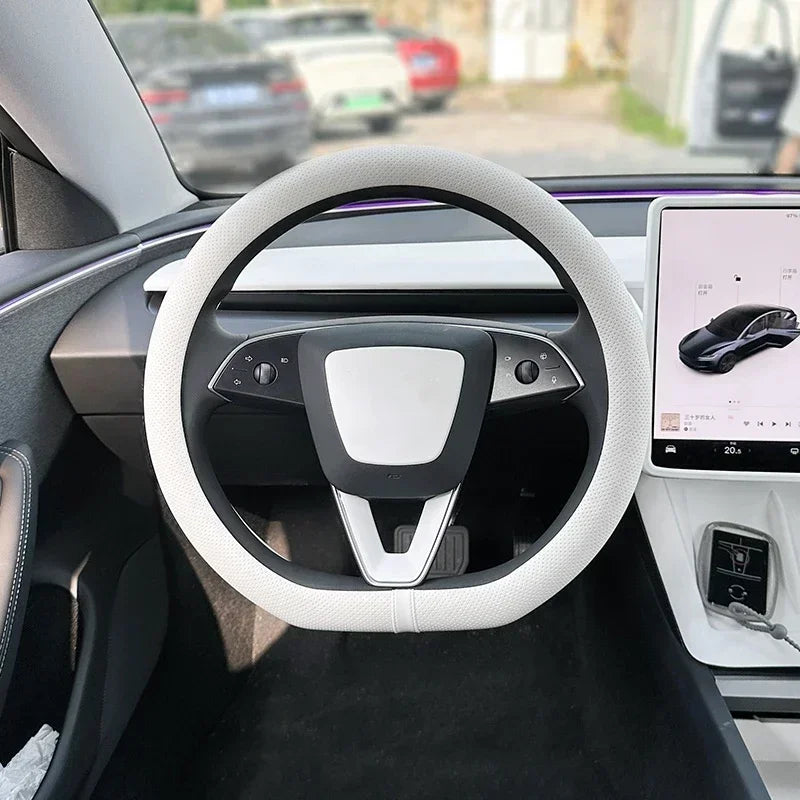 PU Leather Steering Wheel Cover For Tesla Model 3 Y Highland Anti Slip Steering Replacement Protect Cover Interior Accessories