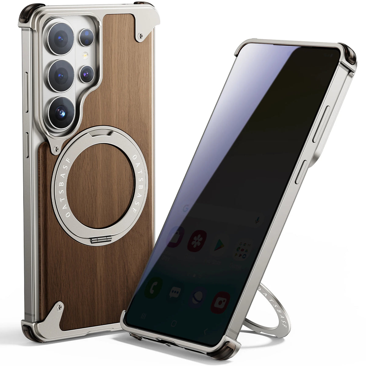 Eary for Samsung Galaxy S26 Ultra Wooden Case With 360°Rotating Magnetic Stand Frameless Unique Wood Phone Cover Drop Protection