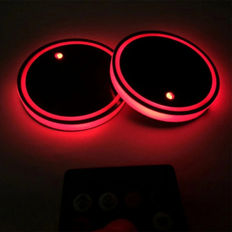 2pcs Universal Auto Car LED Cup Holder Water Bottom Mat RGB Light Decor Drink
