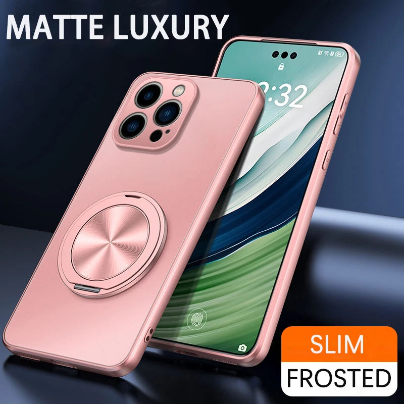 For iPhone 17 Air 16 16E 15 14 13 12 11 Pro Max Plus Mini Hard Case Matte Kickstand Ring Magnetic Back Cover Phone Shell Fundas