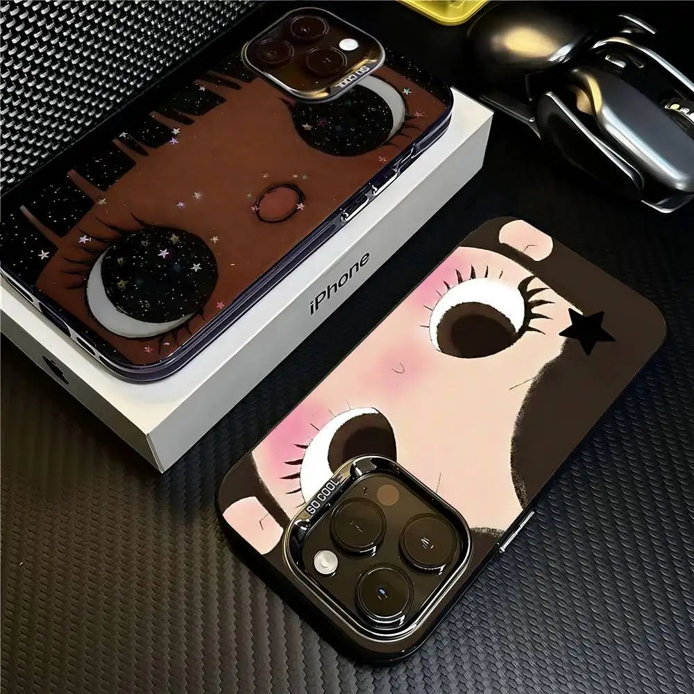 Kawaii Cute Black Big Eyes Cool Phone Case For IPhone 17 16 Plus Pro Max 15 14 13 12 11 Matte Colorful Covers