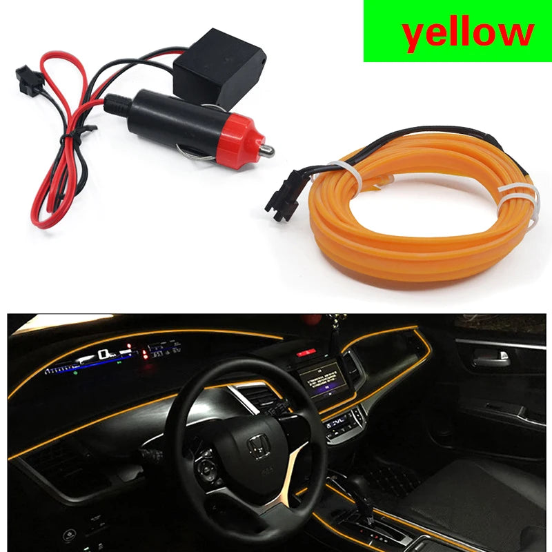 HQ 12V Universal LED Car Ambient Lamp Car Interior Decoration Light Cold Light Strips Waterproof Dashboard Console Lamp1/3/5M