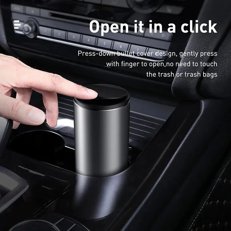 2026 NEW Car Trash Bin Alloy Garbage Can For Car Dustbin Waste Rubbish Basket Bin Organizer Storage Holder Bag Auto Accessories