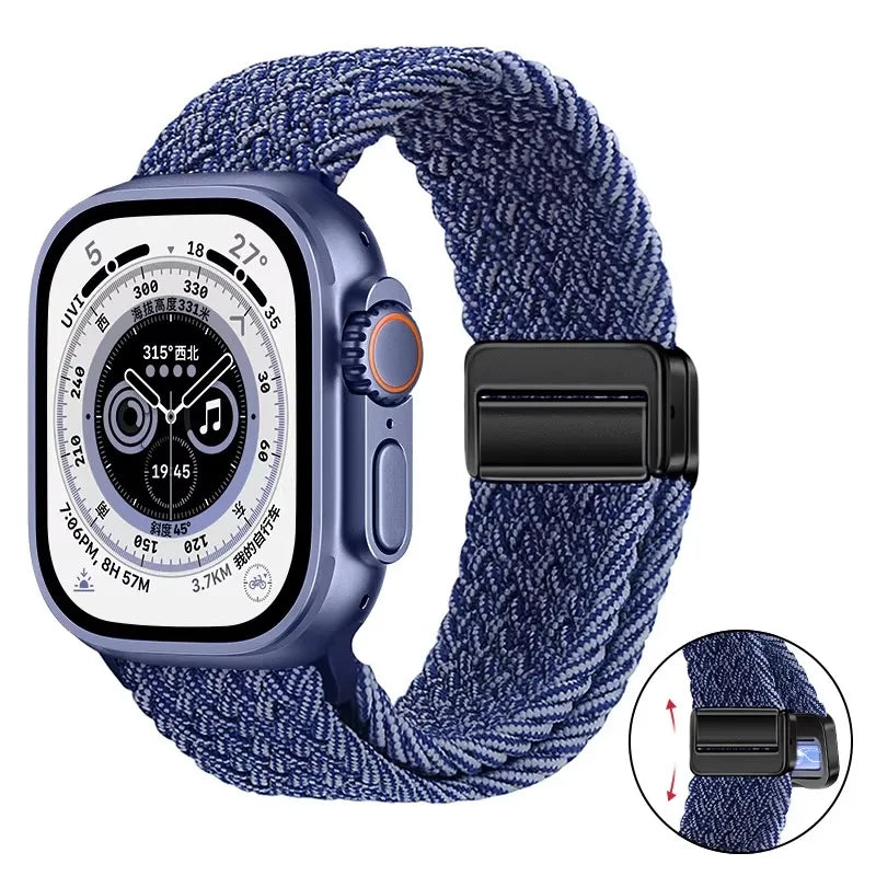 Nylon Braided Loop Band For Apple Watch Ultra 3 2 49mm 11 10 46mm 42mm 9 8 7 45/41mm Magnetic Strap iWatch 6 5 SE 44/40mm Correa