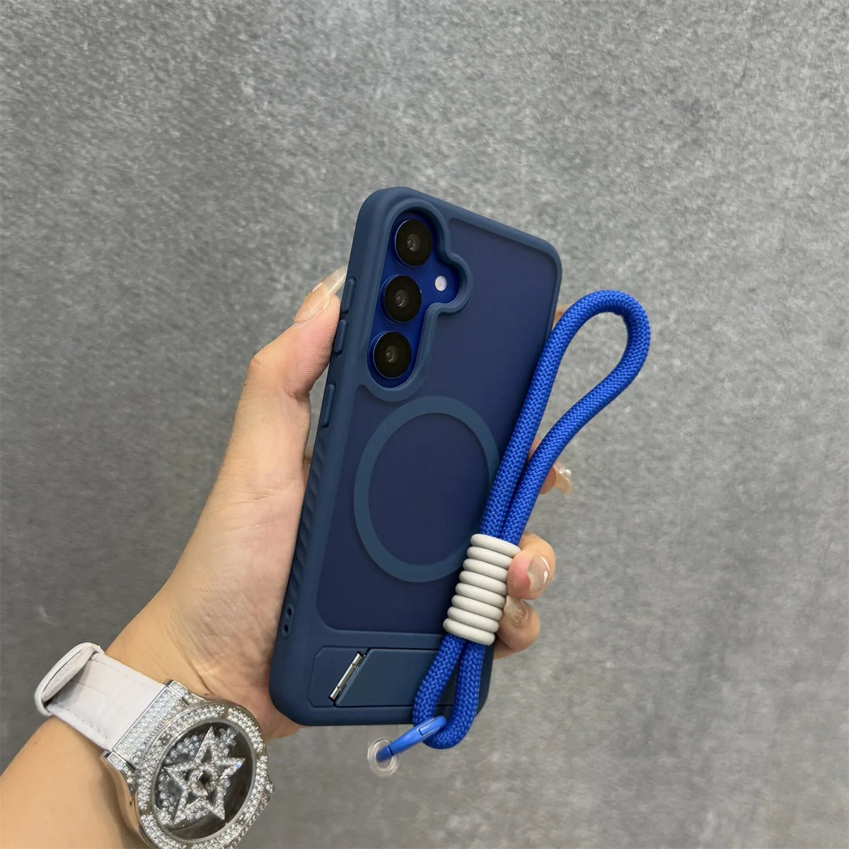 Business Matte Translucent Invisible Bracket Magnetic Case for Samsung Galaxy S26 S25 S24 S23 Ultra Plus FE Wrist Strap Cover