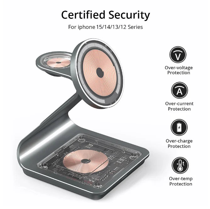 3 in 1 Magnetic Wireless Charger Station Multi Device Fast Charging Stand for Smartphone Watch TWS Earbuds