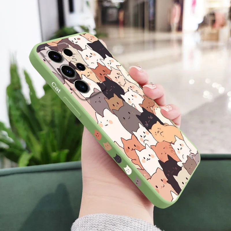 Stacking Cat Phone Case For Samsung Galaxy S25 FE S24 S23 S22 S21 S20 Ultra Plus Note 20 Ultra 10 Plus Cover