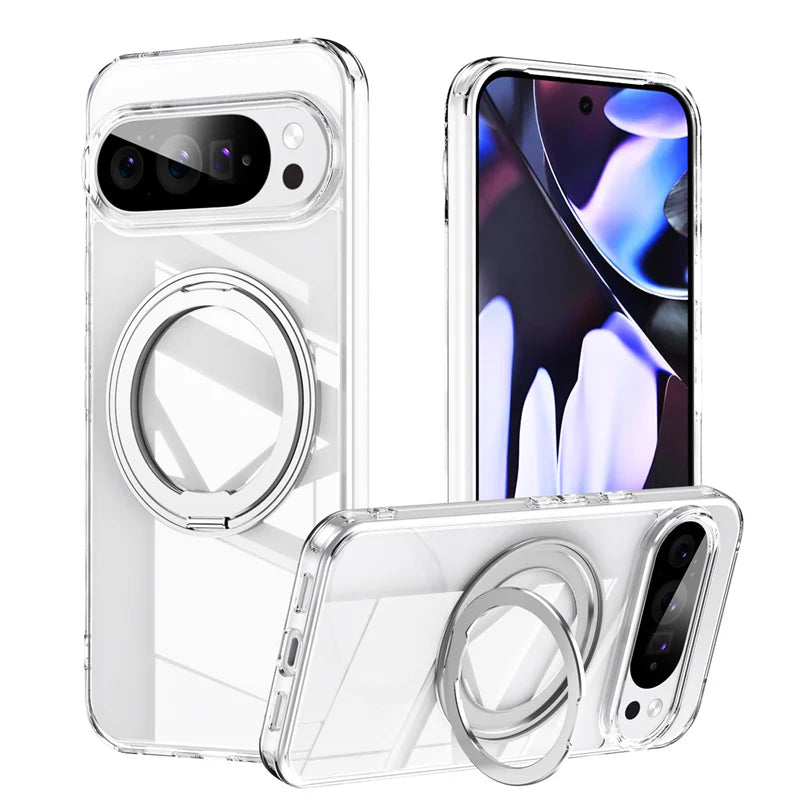 Transparent Phone Case for Google Pixel 10 Pro XL 9A 8A Protective Case Magnetic Rotate Bracket MagSafe Shock Proof Cover