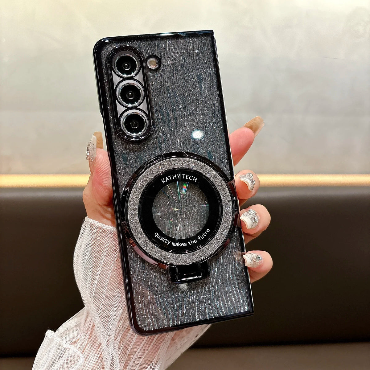 Ring Electroplate Sparkling Phone Case for Samsung Galaxy Z Fold 7 6 5 4 3 Fold6 Fold5 Fold4 Fold7 Magnetic Shockproof Cover