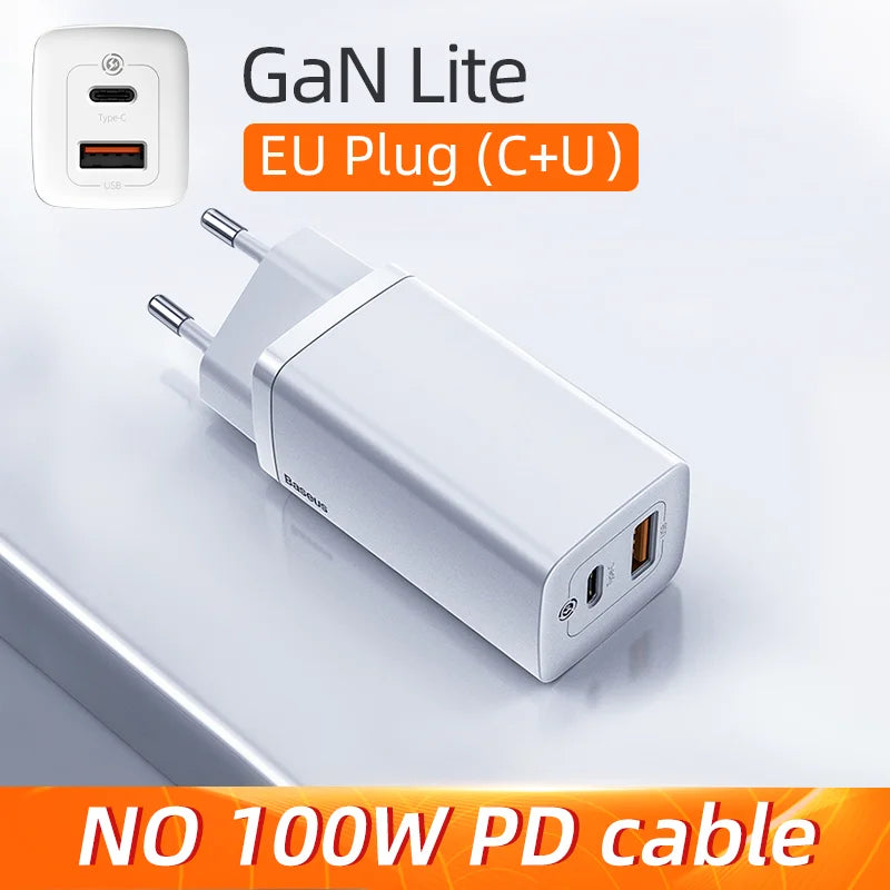 Baseus GaN 65W USB C Charger Quick Charge 4.0 3.0 QC4.0 QC PD3.0 PD USB-C Type C Fast USB Charger For iPhone 16 15 Pro MacBook