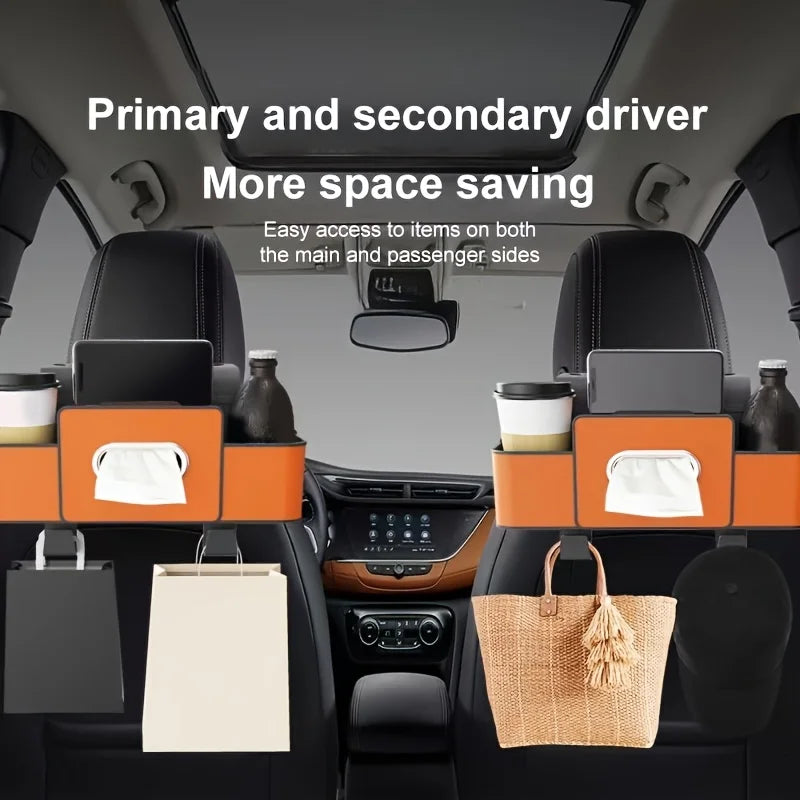 Car Seat Backrest Storage Box with Tissue Box and Adjustable Hook, Convenient for Placing Snacks and Drinks, Easy to Install