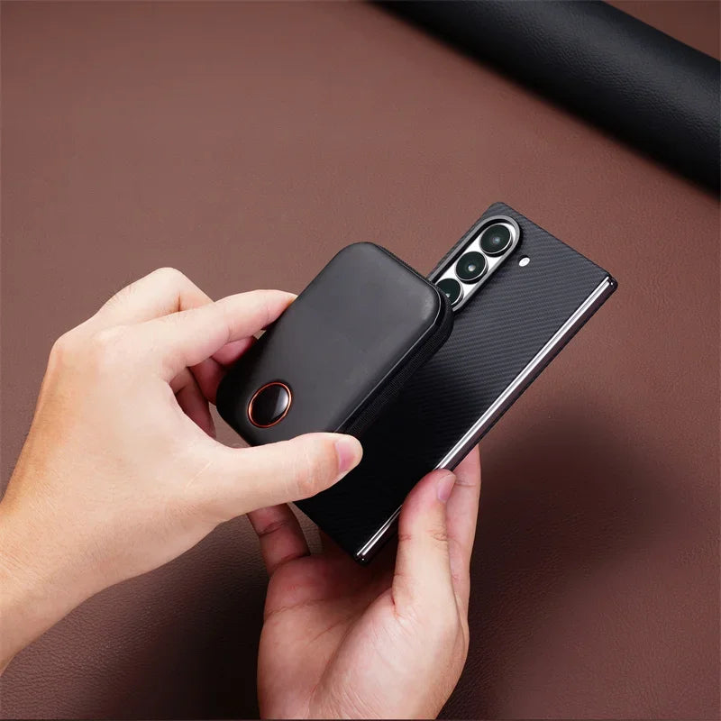 Business Magnetic Carbon Fiber Texture Case for Samsung Z Fold 8 7 6 5 4 Wireless Charging PC Cover with Screen Protective Film